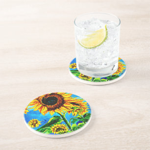 Large Sunflowers Watercolor nature painting  Coaster