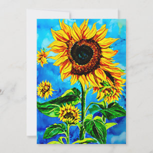Large Sunflowers Watercolor nature painting Holiday Card