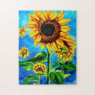Large Sunflowers Watercolor nature painting  Jigsaw Puzzle