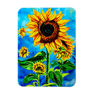 Large Sunflowers Watercolor nature painting Magnet