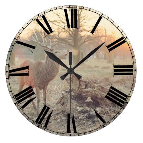 Large Sunrise Deer Clock w/ Roman Numerals