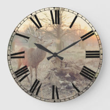 Large Sunrise Deer Clock w/ Roman Numerals