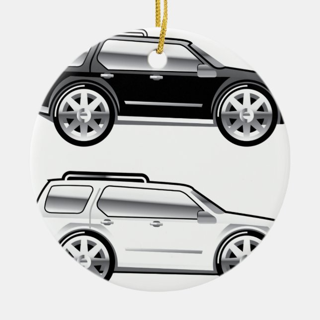 Large SUV stylized with large chrome Rims Vector Ceramic Ornament (Front)