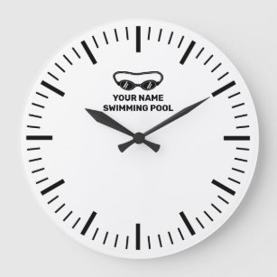 Large swimming pool wall clock with custom name