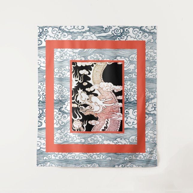 LARGE TAPESTRY W/ DRAGON & JAPANESE WAVE PATTERN (Front)
