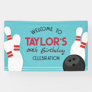 Large Teal Blue Bowling Birthday Banner