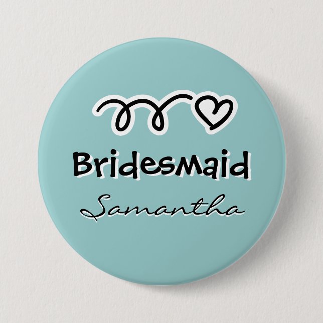 Large teal bridesmaid buttons | personalized name (Front)