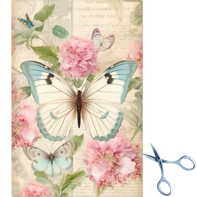 Large Teal Cream Butterflies Huge Pink Flowers Tissue Paper (Creator Uploaded)