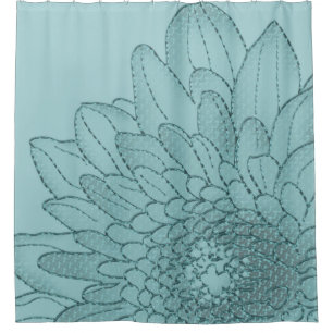 Large Teal Graphic Sunflower Shower Curtain