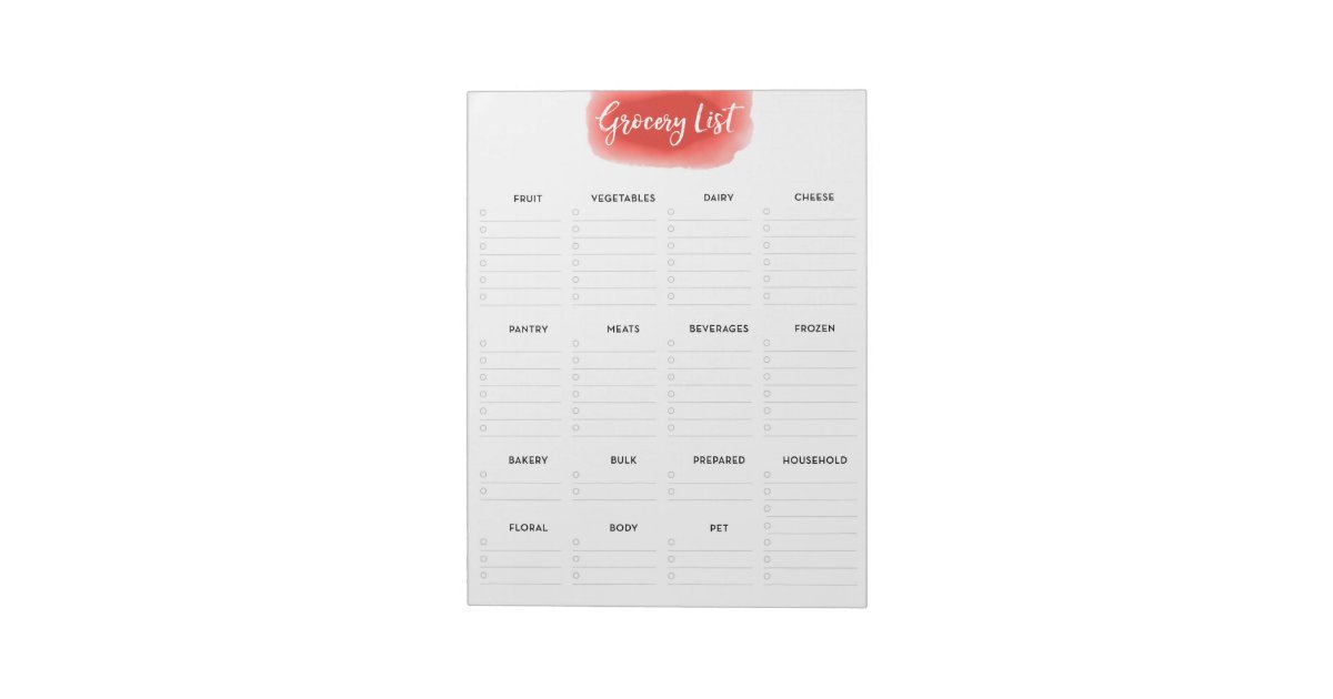Large Tear Away Grocery List Vermillion Watercolor Notepad | Zazzle.com