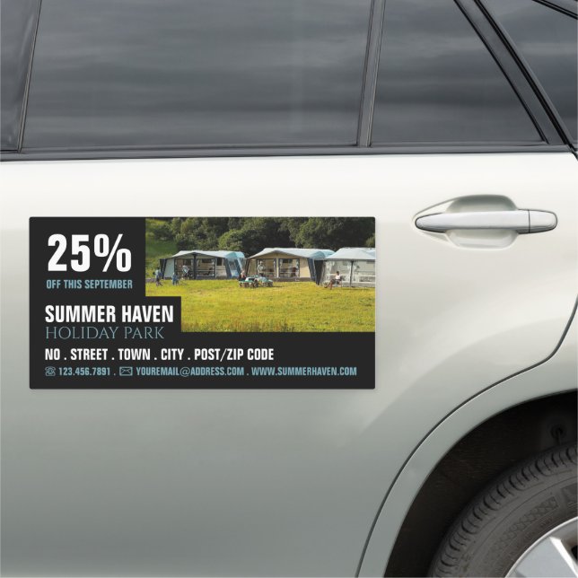 Large Tents, Holiday Park Advertising Car Magnet (In Situ)