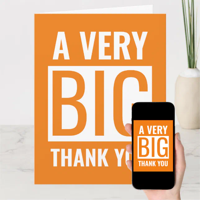 Large Text A Very Big Thank You Orange And White Card 