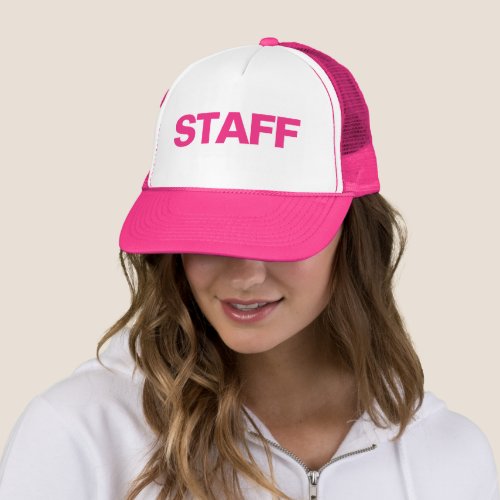 Large Text Bold Font Womens Staff Pink White Trucker Hat