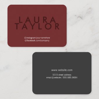 Large Text Deep Red Gray Business Card | Zazzle