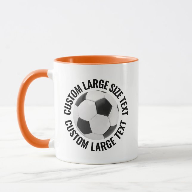 Large Text ORANGE Combo 11oz Custom Soccer Mug (Left)