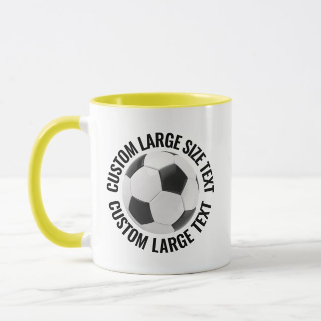 Large Text YELLOW Combo 11oz Custom Soccer Mug (Left)