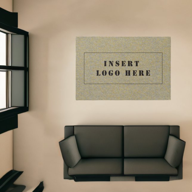 Large Textured Grey Yellow Business Logo Area Rug (Insitu (Indoor 1))