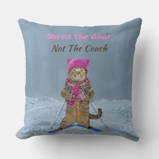 Large Throw Pillow, Shred the Gnar Ski Cat Throw Pillow