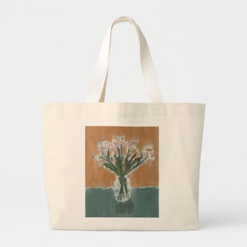 Large Tote Bag with Pink Tulip Painting