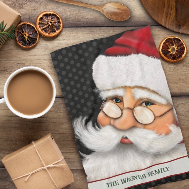 Large Traditional Santa Personalized Christmas  Kitchen Towel (Creator Uploaded)