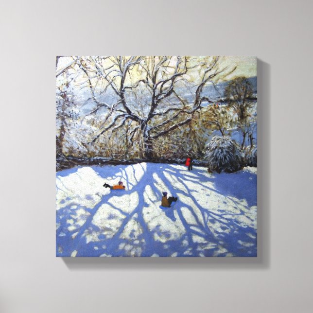 Large tree and tobogganers Youlgreave Canvas Print (Front)