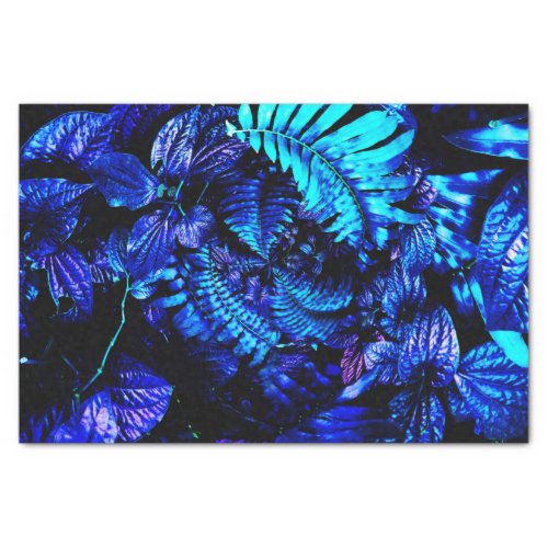 Large Tropical Blue Palm Leaves Hibiscus Decoupage Tissue Paper