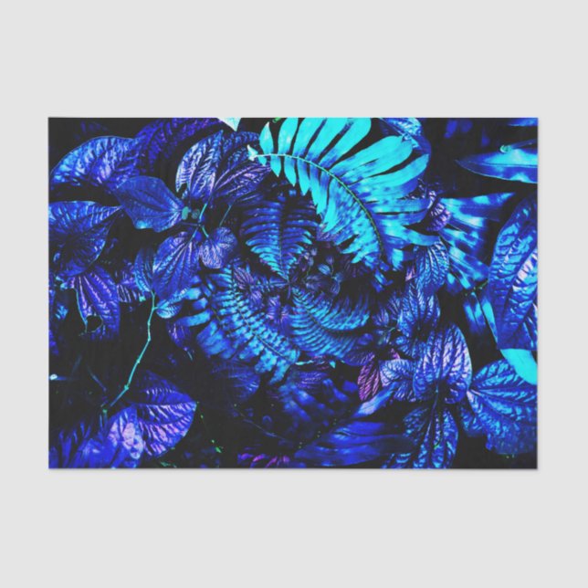 Large Tropical Blue Palm Leaves Hibiscus Decoupage Tissue Paper (Front)