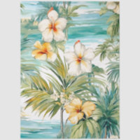 Large Tropical Pastel Hibiscus Decoupage