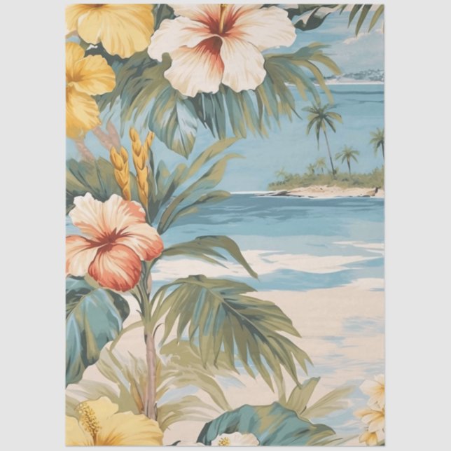 Large Tropical Pastel Ocean View Decoupage Tissue Paper (Front)