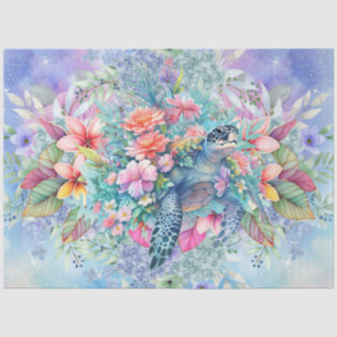 Large Tropical Sea Turtle & Watercolor Florals Tissue Paper