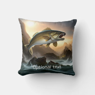 Large Trout in Rapids Throw Pillow