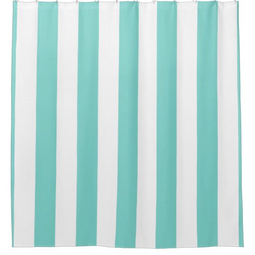 Large Turquoise Aqua White Vertical Stripes 2 Shower Curtain