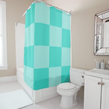 Large Turquoise Checkers Shower Curtain by designs4you at Zazzle