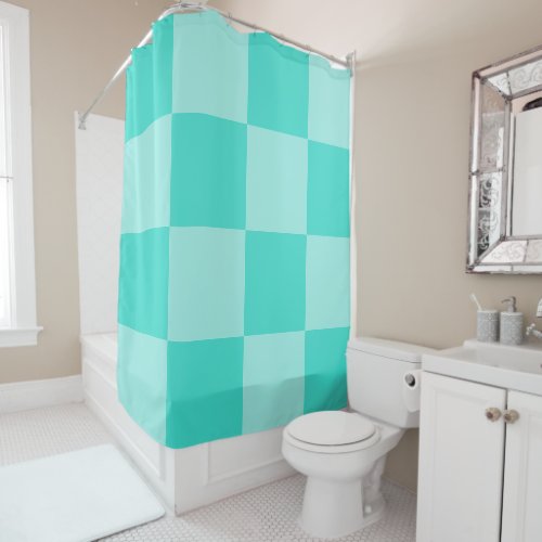 Large Turquoise Checkers Shower Curtain