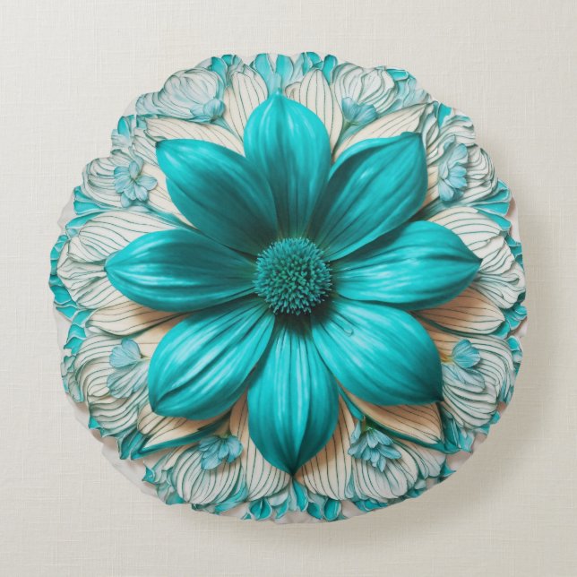 Large Turquoise Flower in Hyperrealistic Clipart  Round Pillow (Front)