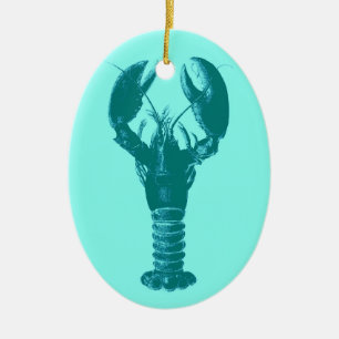 Large Turquoise Lobster on Light Aqua Ceramic Ornament