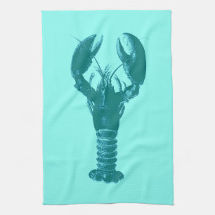 Large Turquoise Lobster on Light Aqua Kitchen Towel