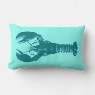 Large Turquoise Lobster on Light Aqua  Lumbar Pillow