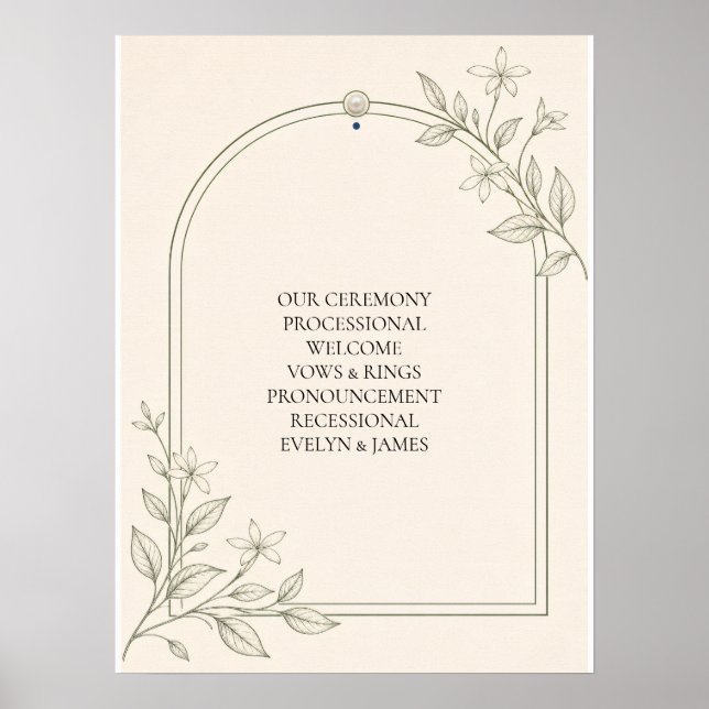 Large Type Botanical Ceremony Program Wedding Sign (Front)