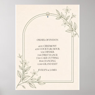 Large Type Botanical Wedding Order of Events Sign
