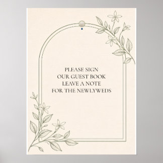 Large Type Olive Botanical Guest Book Wedding Sign