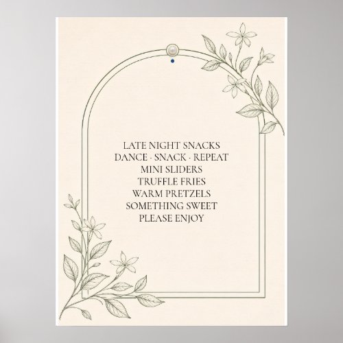 Large Type Olive Botanical Late Night Snacks Sign
