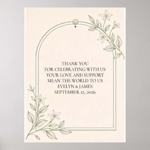 Large Type Olive Botanical Thank You Wedding Sign