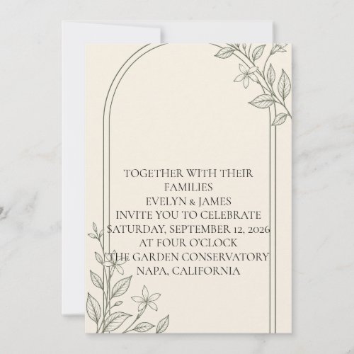 Large Type Olive Botanical Wedding Invitation