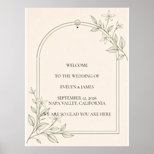 Large Type Olive Botanical Wedding Welcome Sign