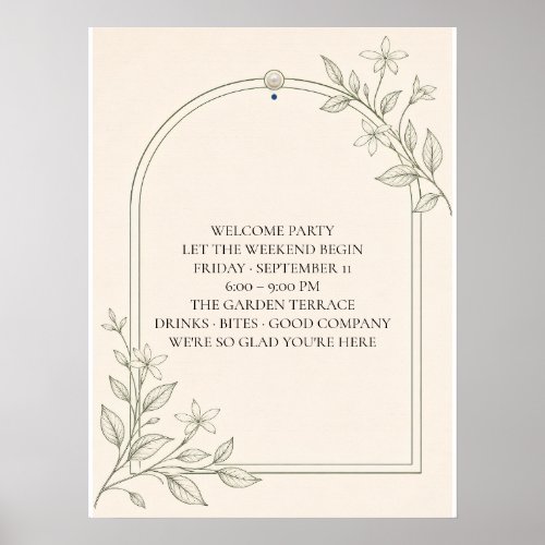 Large Type Olive Botanical Welcome Party Sign