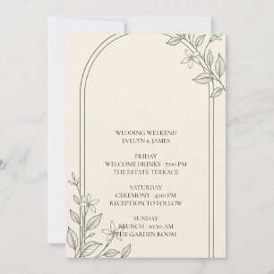 Large Type Olive Wedding Weekend Itinerary Invitation