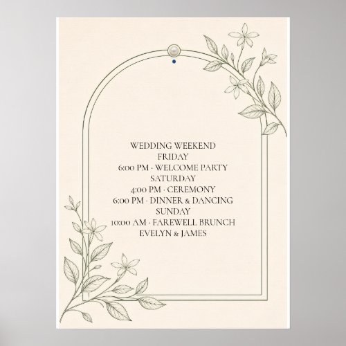 Large Type Olive Wedding Weekend Schedule Sign