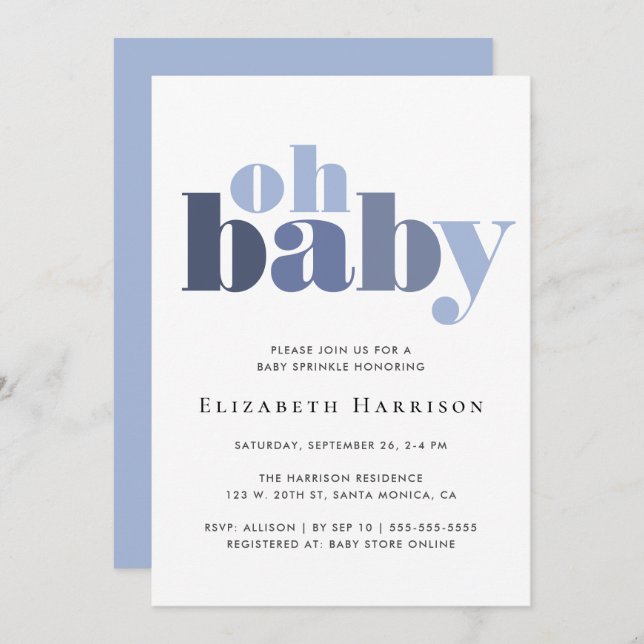 Large Typography Baby Boy Shower Invitation (Front/Back)