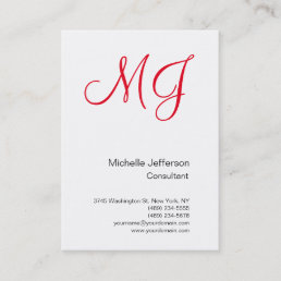 Large Unique Monogram White Red Business Card